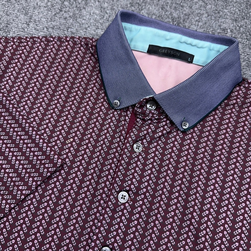 Greyson Performance Polo Men's L Maroon Feather Bone Windflower Stretch Golf